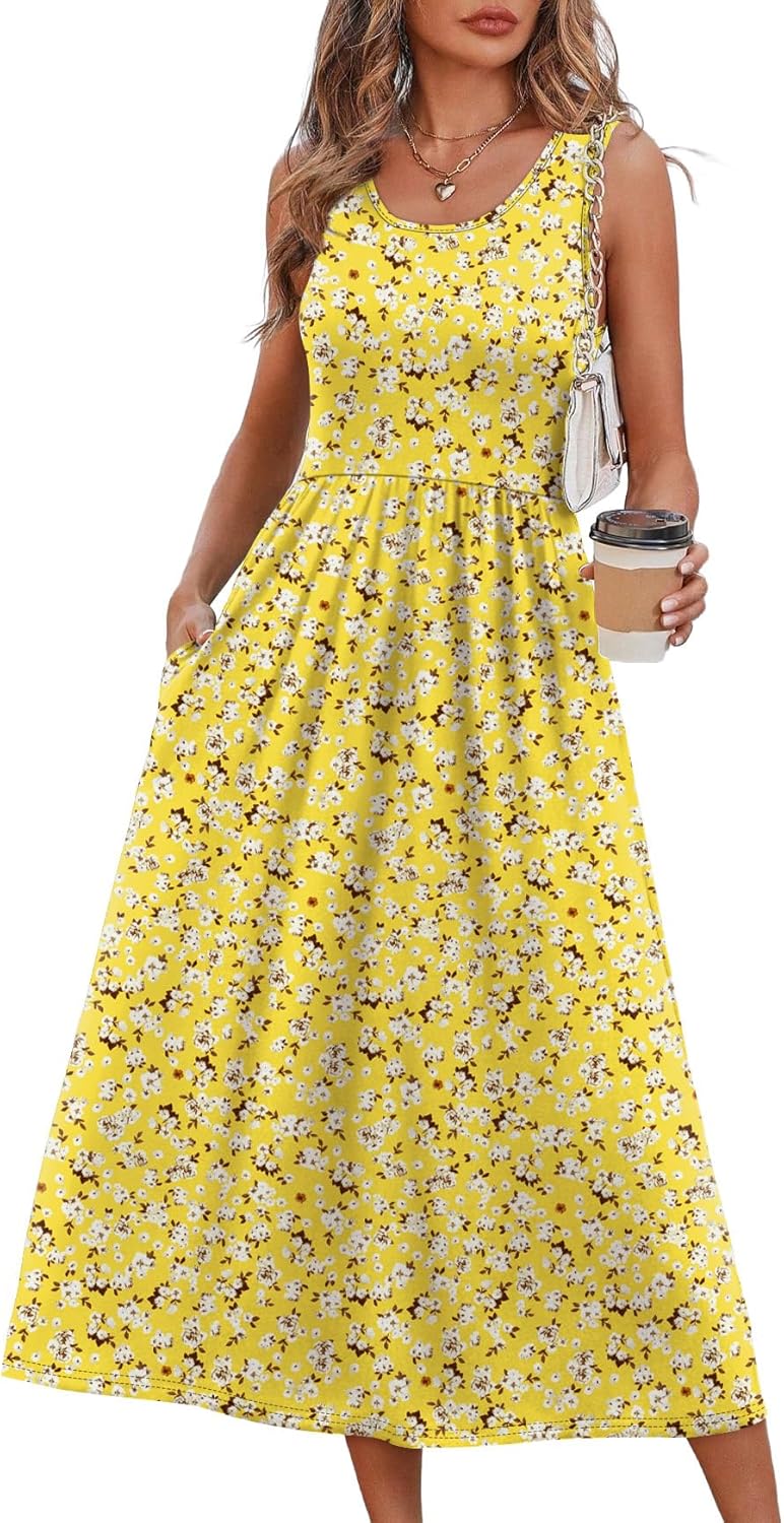 Maeve Women's Sleeveless Midi Dress with Empire Waist, Flowy A-Line Skirt & Side Pockets