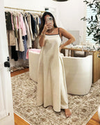 Virelle Women's Linen Maxi Dress with Contrast Trim, Adjustable Straps & Back Tie