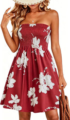 Novalie Women's Strapless Boho Sundress with Floral Print, Elastic Bodice & A-Line Skirt