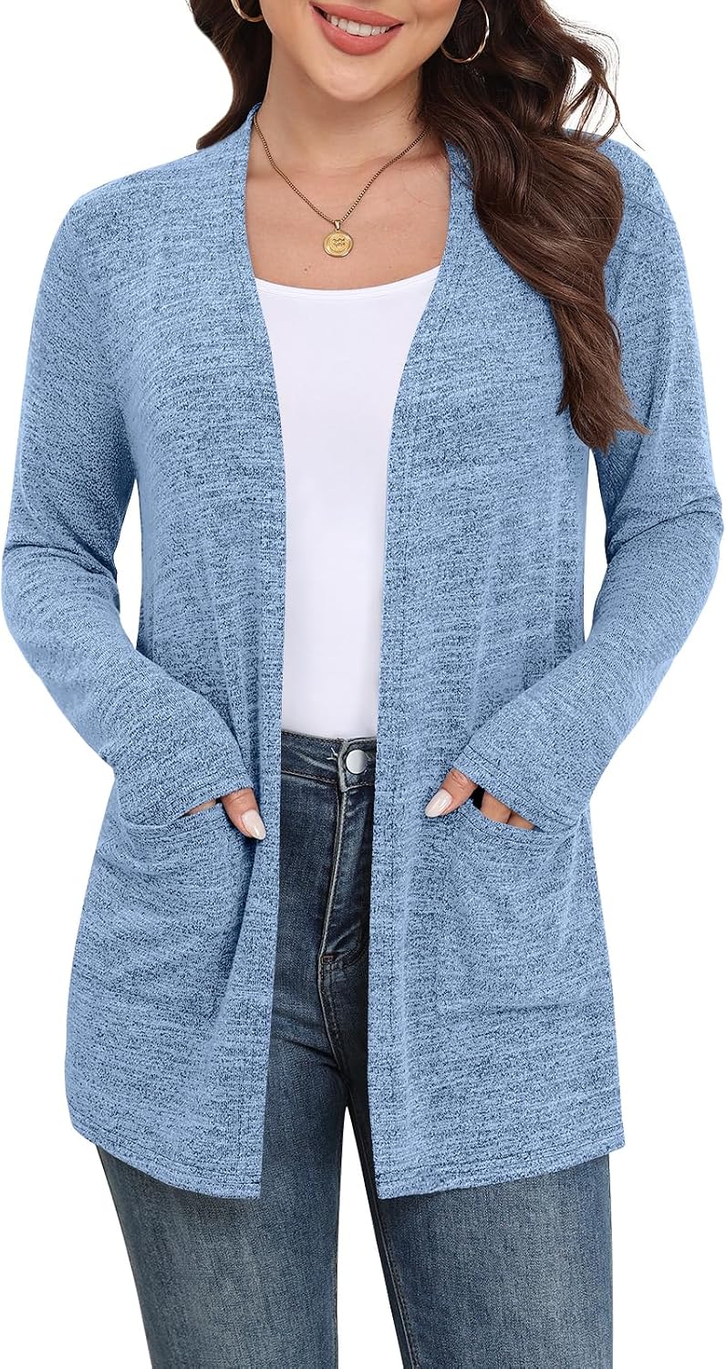 Marielle Lightweight Open-Front Long Cardigan with Pockets for Everyday Layering