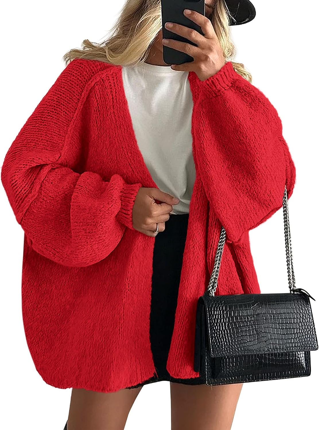 Sabrina - Oversized Open Front Chunky Knit Cardigan with Lantern Sleeves for Women
