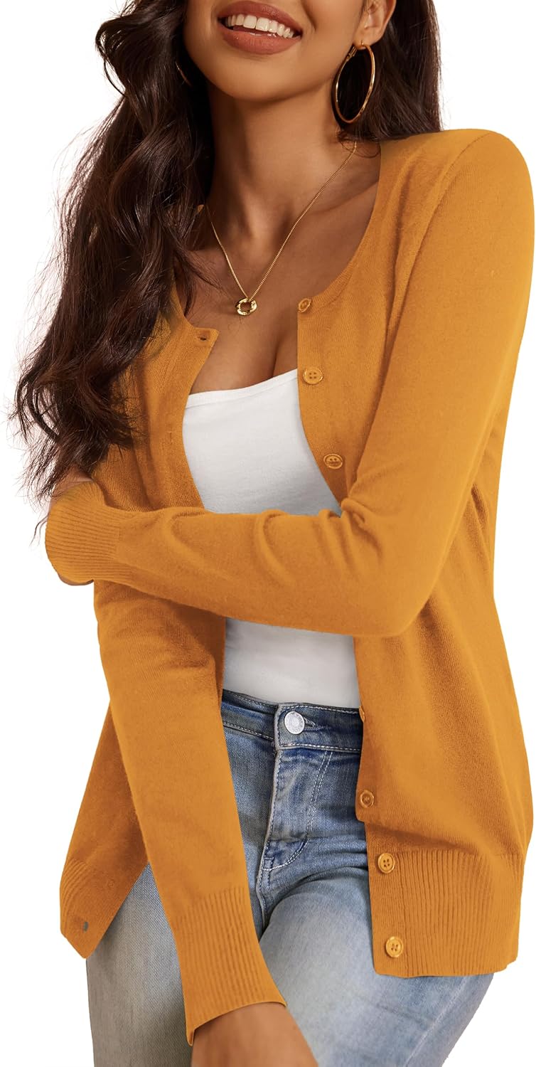 Grace Women's Black Cardigan – Tailored Fit, Round Neckline, Button-Up Front & Full-Length Sleeves