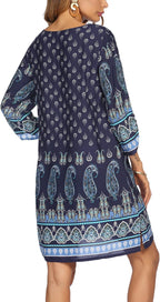 Zafira Bohemian Beach Tunic Mini Dress with V-Neck, Tassel Tie and Flowing Sleeves