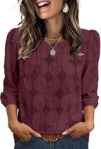 Adeline Women's Eyelet Lace Blouse with 3/4 Puff Sleeves & Embroidered Detail