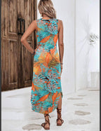 Élodiane Women's Tropical Floral Maxi Dress with Side Slit & Pockets