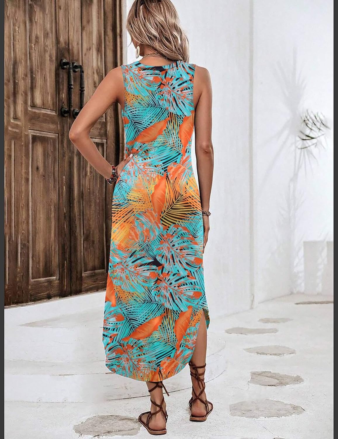 Élodiane Women's Tropical Floral Maxi Dress with Side Slit & Pockets