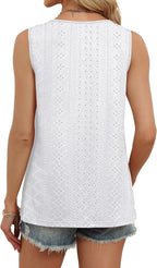 Aurette Women's Eyelet V-Neck Tank Top with Relaxed Sleeveless Silhouette