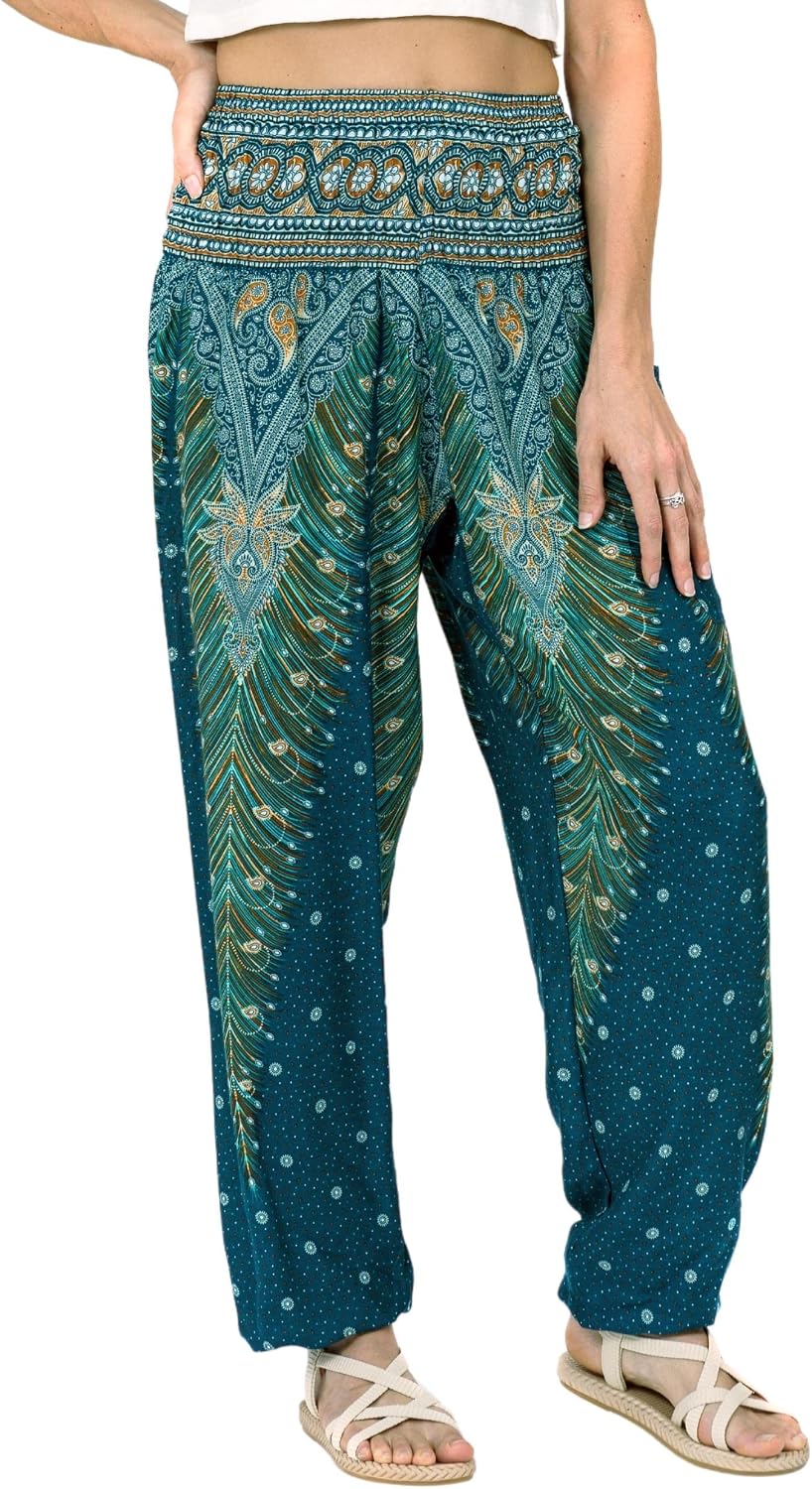Soraya Bohemian Printed Harem Pants with Smocked High Waist and Side Pocket for Everyday Comfort