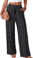 Evelyn - Bohemian Print Wide Leg Palazzo Pants with Elastic Waist and Side Pockets