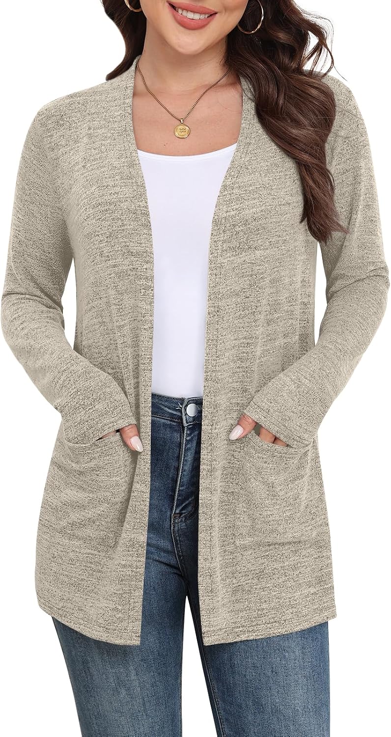 Marielle Lightweight Open-Front Long Cardigan with Pockets for Everyday Layering