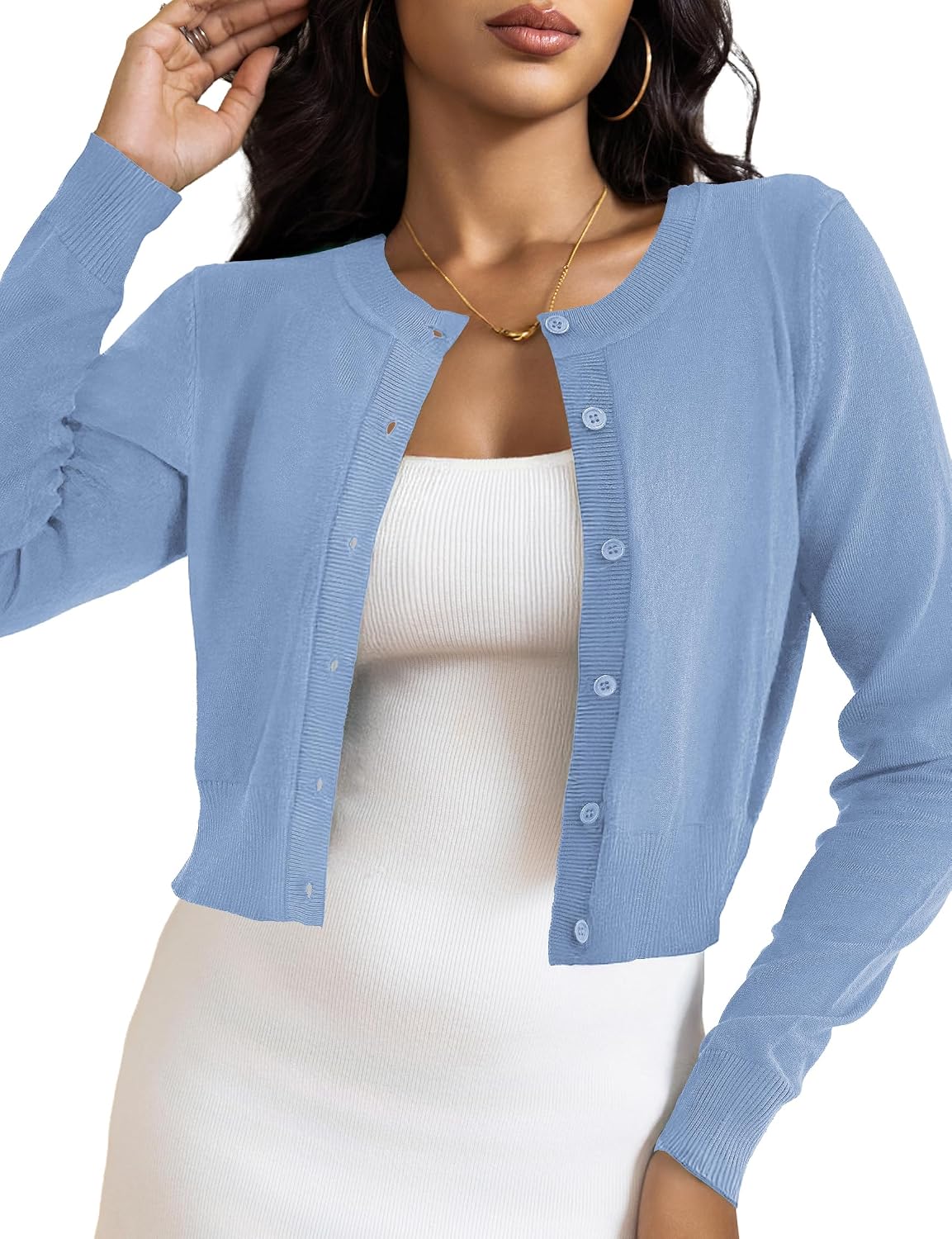 Quinn - Cropped Button Front Knit Cardigan Bolero for Women Long Sleeve Lightweight