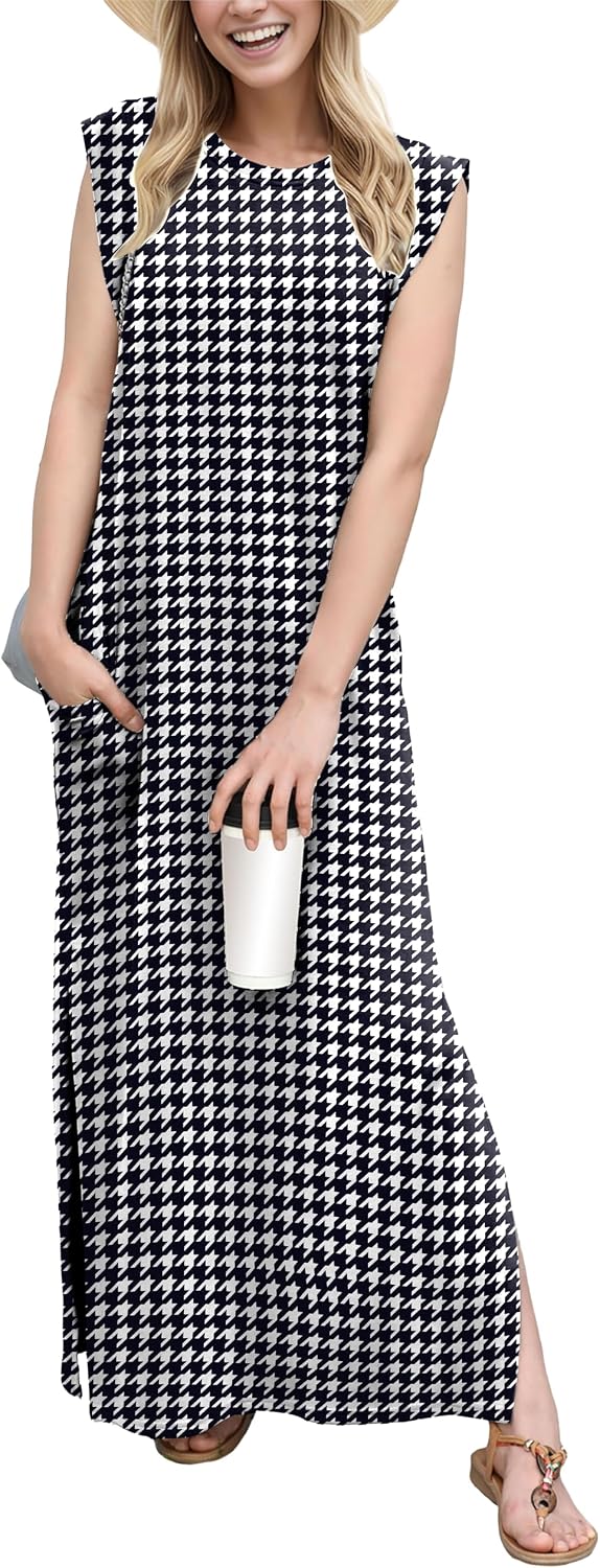 Coralie Women's Sleeveless Maxi Dress with Side Slit, Pockets & Wrinkle-Resistant Fabric
