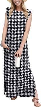 Coralie Women's Sleeveless Maxi Dress with Side Slit, Pockets & Wrinkle-Resistant Fabric