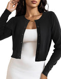 Tara Women's Cropped Knit Cardigan – Button-Up Front, Flexible Fabric & Lightweight Fit