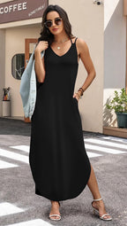 Liora Women's Halter Neck Maxi Dress with Curved Hem & Flowy Silhouette