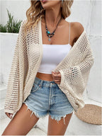 Odette - Oversized Crochet Knit Open Front Cardigan for Women Beach Cover Up Sweater