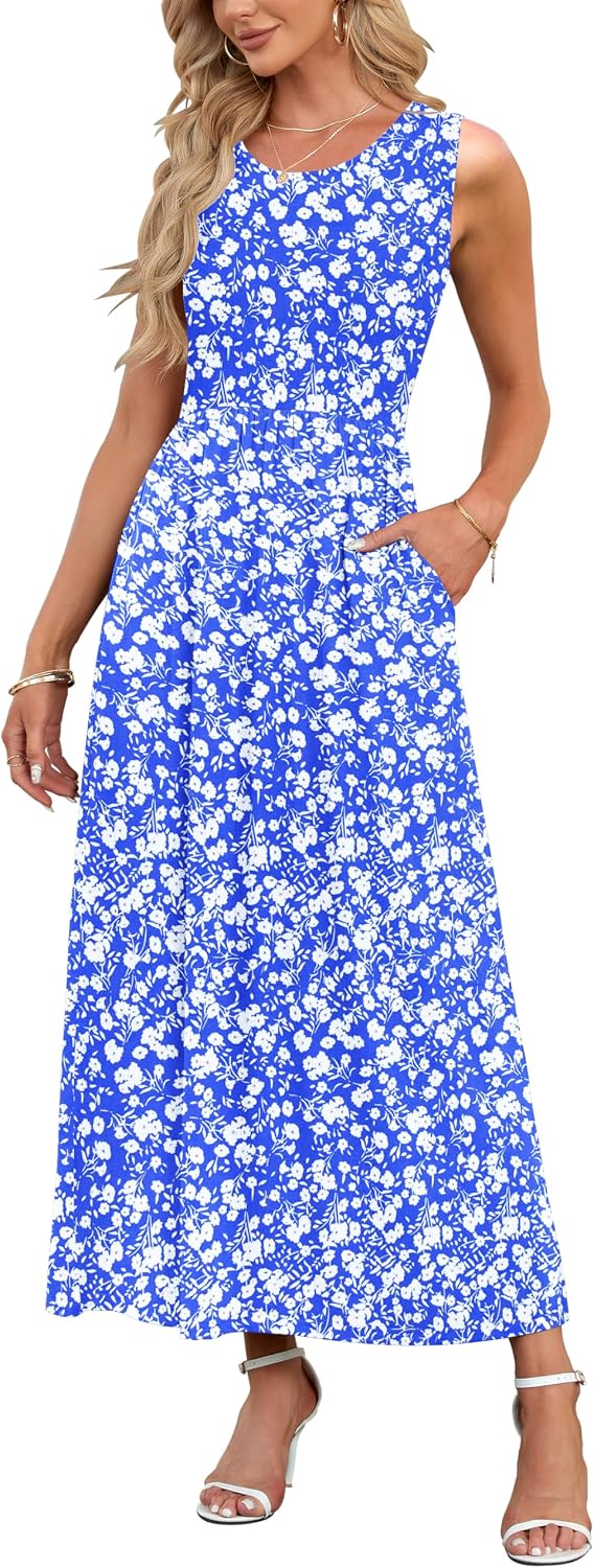 Rosalie Women's Paisley Print Sleeveless Maxi Dress with Elastic Waist and Pockets