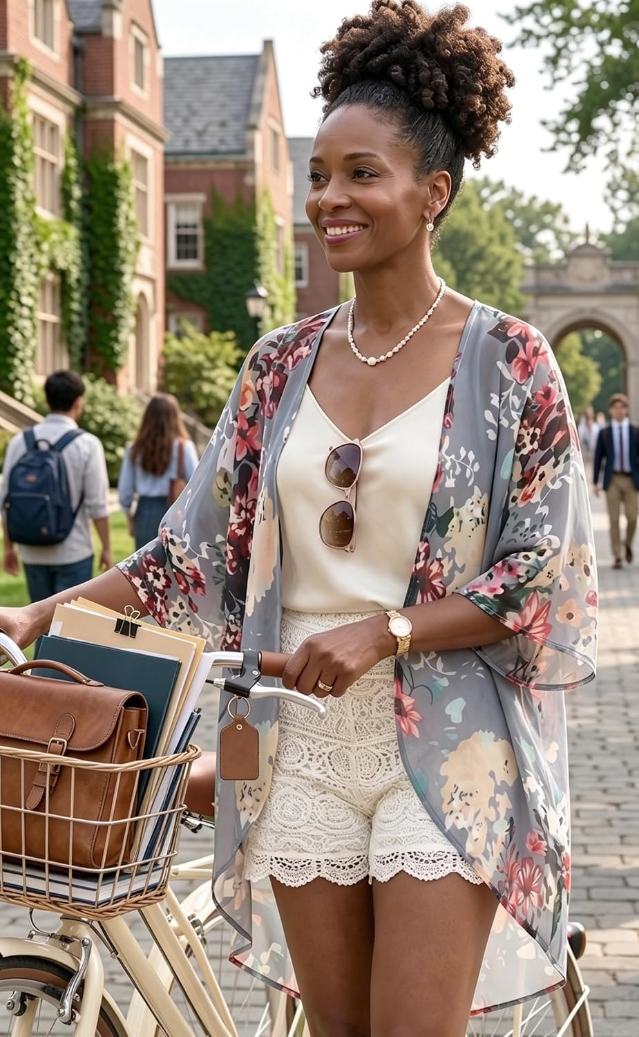 Giselle - Floral Chiffon Open Front Kimono Cardigan Beach Cover Up for Women