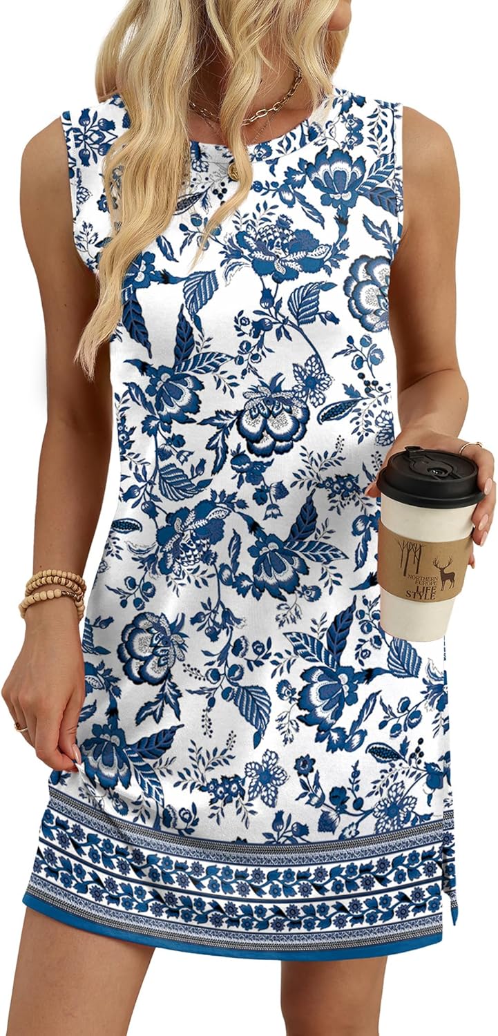Lumi Women's Sleeveless Crew Neck A-Line Dress with Side Slits & Soft Stretch Fabric