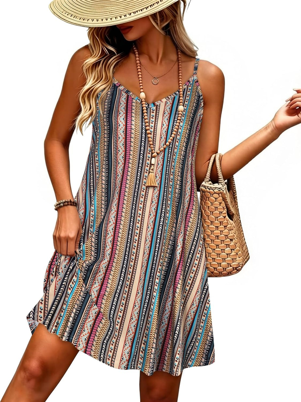Celestine Women's Spaghetti Strap Sundress with Adjustable Straps, Pockets & Flowy A-Line Fit