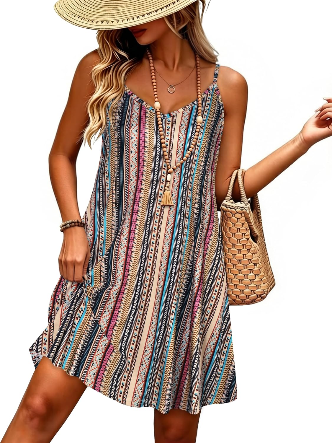 Celestine Women's Spaghetti Strap Sundress with Adjustable Straps, Pockets & Flowy A-Line Fit
