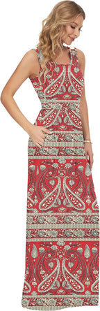 Rosalie Women's Paisley Print Sleeveless Maxi Dress with Elastic Waist and Pockets