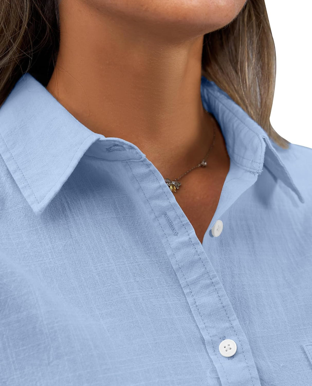 Margarita - Linen Blend Long Sleeve Button Down Shirt with Pocket Casual Summer Blouse