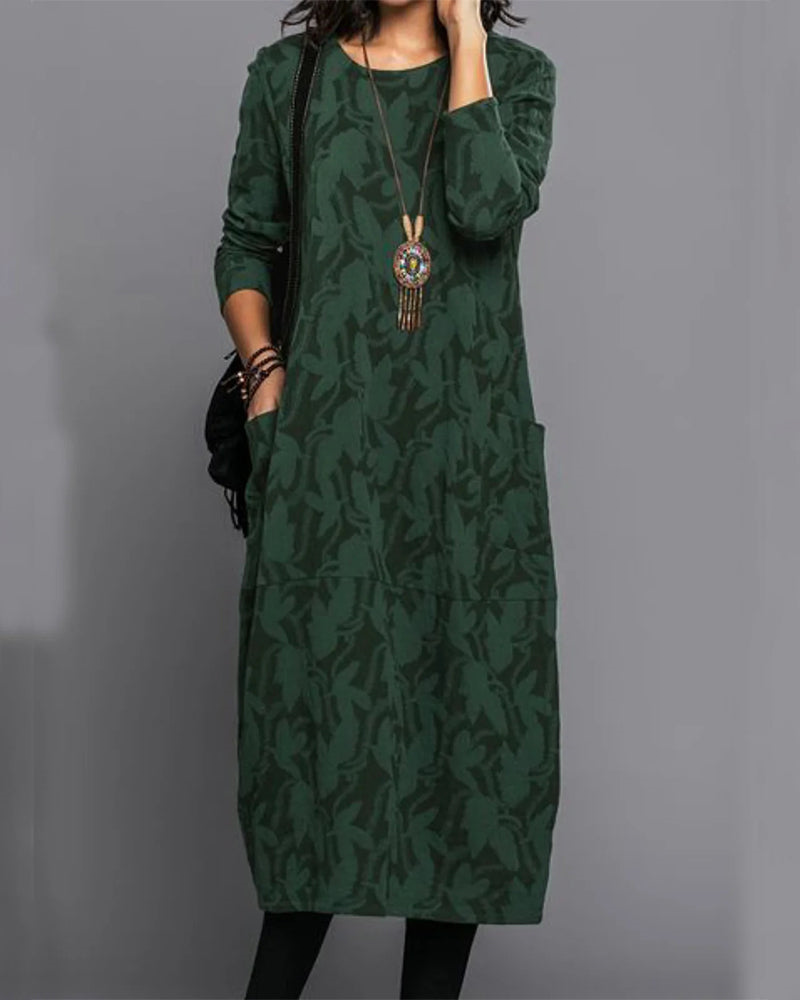 Fiona Women's Long Dress – Cozy Fleece Dress with Full-Length Sleeves, Handy Pockets, and On-Trend Floral Print