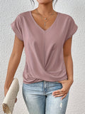 Elina Women's V-Neck Top – Elegant Draped Blouse with Knot Detail