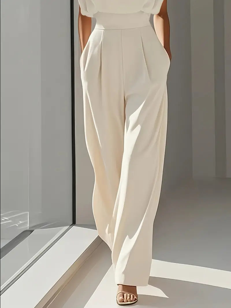 Giselle Women's High-Waisted Straight Leg Jumpsuit – Elegant Lightweight One-Piece Outfit