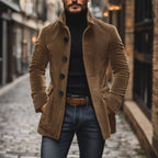 Simon Men's Corduroy Coat – Fitted Silhouette with Mandarin Collar & Sophisticated Side Slip Pockets