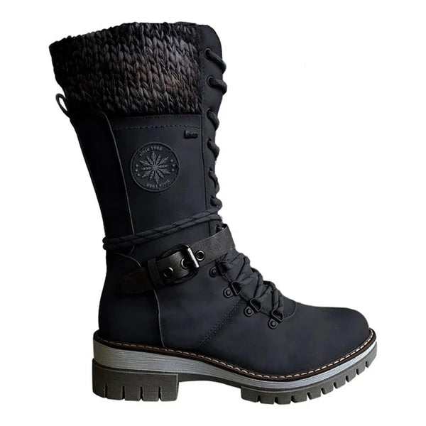 Autumn Women's Tall Winter Boots – Insulated Zip-Up Boots with Warm Lining & Adjustable Lace-Up Design