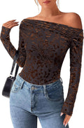 Melissa Women's Floral Off-Shoulder Top – Asymmetric Neckline, Full-Length Sleeves & Tailored Fit