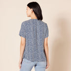 Aislynn Printed Short Sleeve Button Front V-Neck Viscose Blouse for Everyday Style