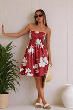 Novalie Women's Strapless Boho Sundress with Floral Print, Elastic Bodice & A-Line Skirt