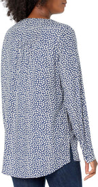 Marceline Women's Printed Long Sleeve Popover Blouse in Lightweight Viscose Relaxed Fit