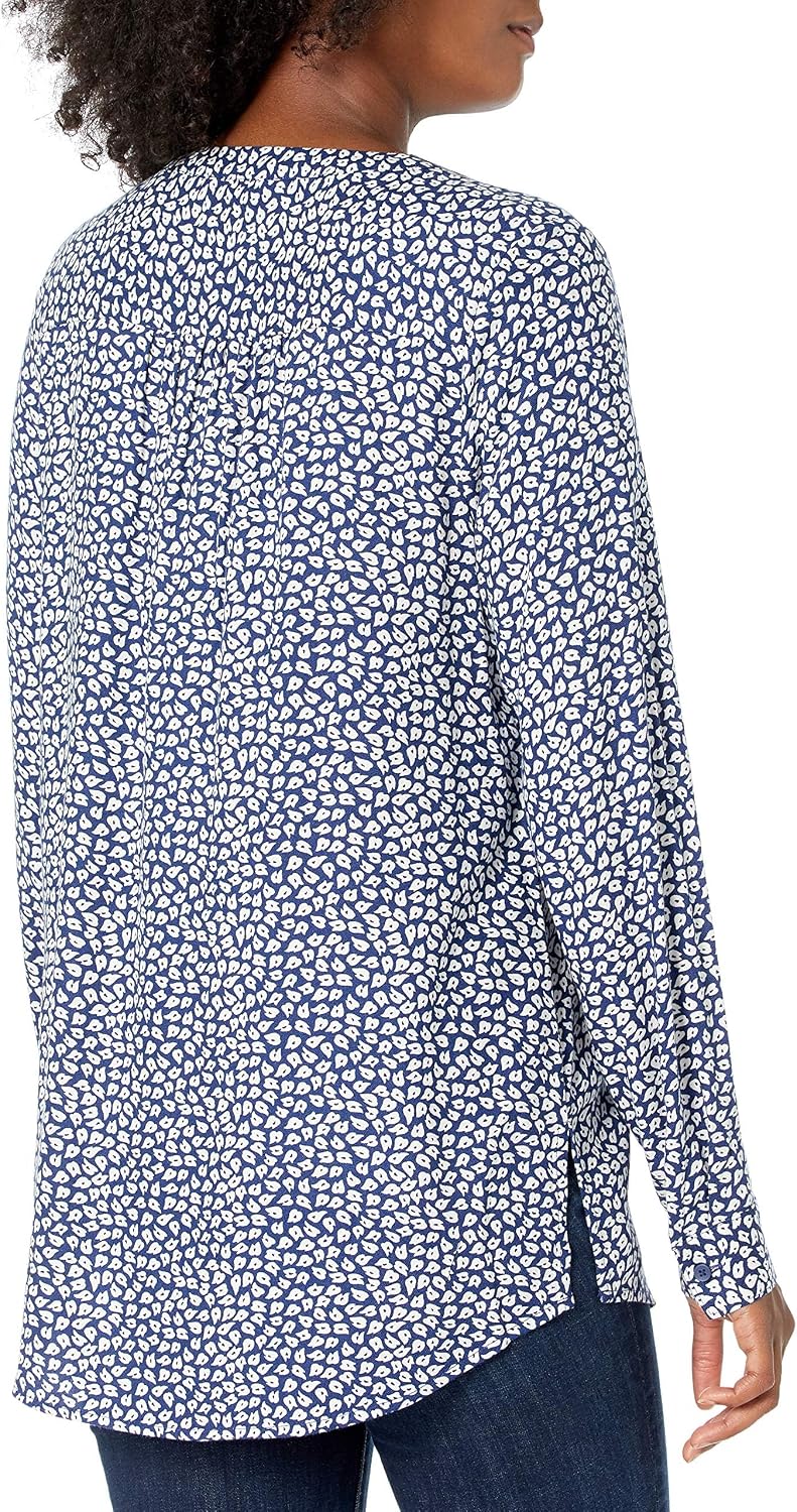 Marceline Women's Printed Long Sleeve Popover Blouse in Lightweight Viscose Relaxed Fit