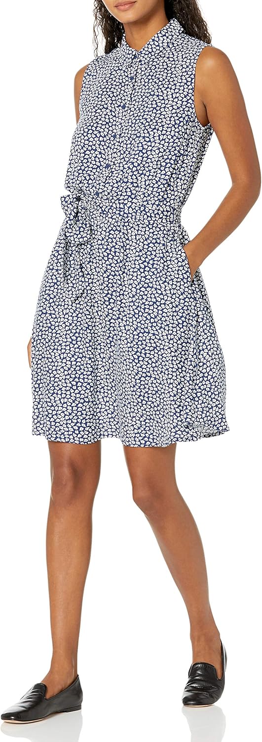 Camélia Women's Sleeveless Shirt Dress with Tie Waist & Flared Skirt