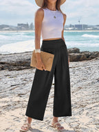 Lisette Women's High-Waisted Wide Leg Palazzo Pants with Smocked Waist & Pockets