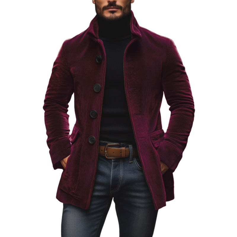 Bastien Men's Corduroy Coat – Slim Fit Stand Collar Jacket with Timeless Style