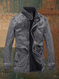 Lucien Men's Vintage Leather Jacket – Classic Buttoned Jacket with Warm Lining