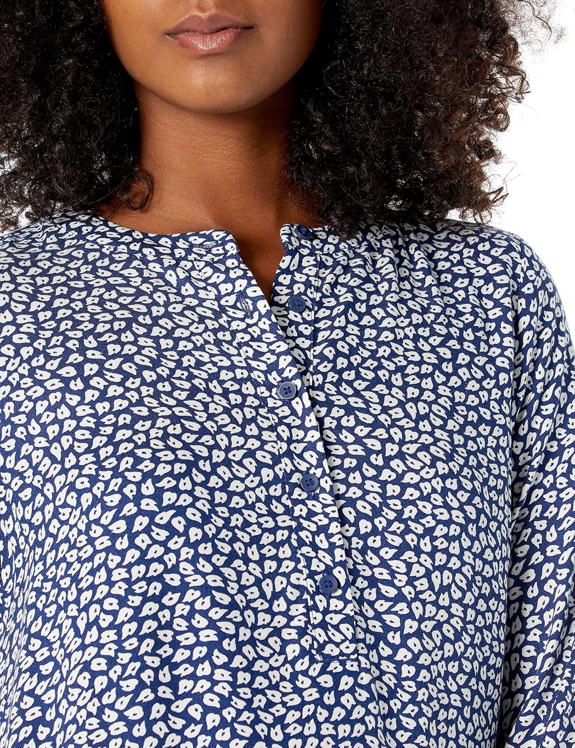 Marceline Women's Printed Long Sleeve Popover Blouse in Lightweight Viscose Relaxed Fit