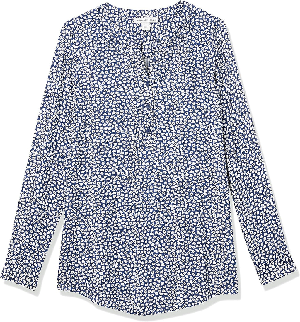 Marceline Women's Printed Long Sleeve Popover Blouse in Lightweight Viscose Relaxed Fit