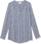 Marceline Women's Printed Long Sleeve Popover Blouse in Lightweight Viscose Relaxed Fit