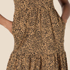 Béatrice Women's Cotton Tiered Mini Dress with Short Sleeves & Crew Neck