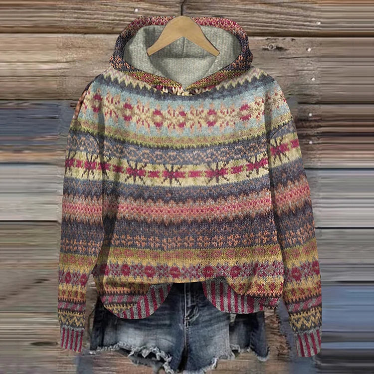 Gwen Women’s Ethnic Hoodie – Retro Casual Sweatshirt in Soft Cotton Blend