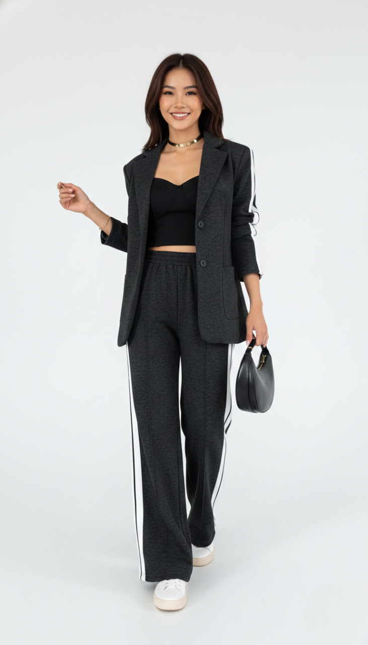 Aila Women’s Athleisure Set – Striped Cotton Tracksuit with Casual Chic Comfort