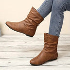 Amara Women’s Leather Ankle Boots – European Mid-Calf Boots with Non-Slip Sole