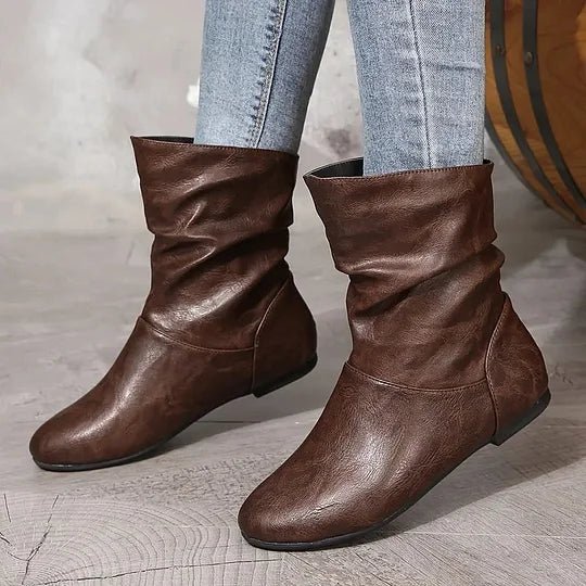 Florence Women's Genuine Leather Ankle Boots – Elegant Mid-Height Boots with Anti-Slip Sole