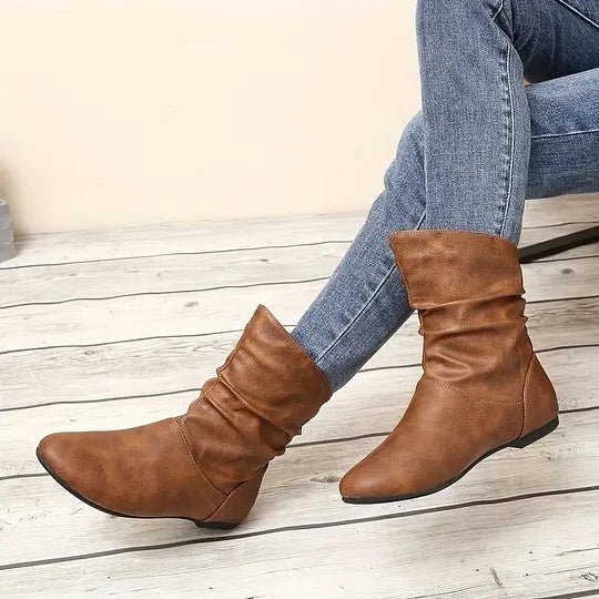 Florence Women's Genuine Leather Ankle Boots – Elegant Mid-Height Boots with Anti-Slip Sole